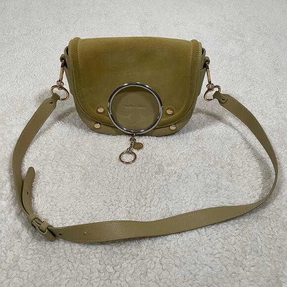See by Chloe Mara Cross-Body Handbag Light Green Leather Suede Saddle Bag - Picture 3 of 16